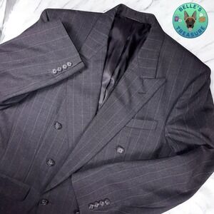 Burberry Blazer Mens‎ 42 Black Wool Double Breasted Notch Lapel Pinstripe Jacket